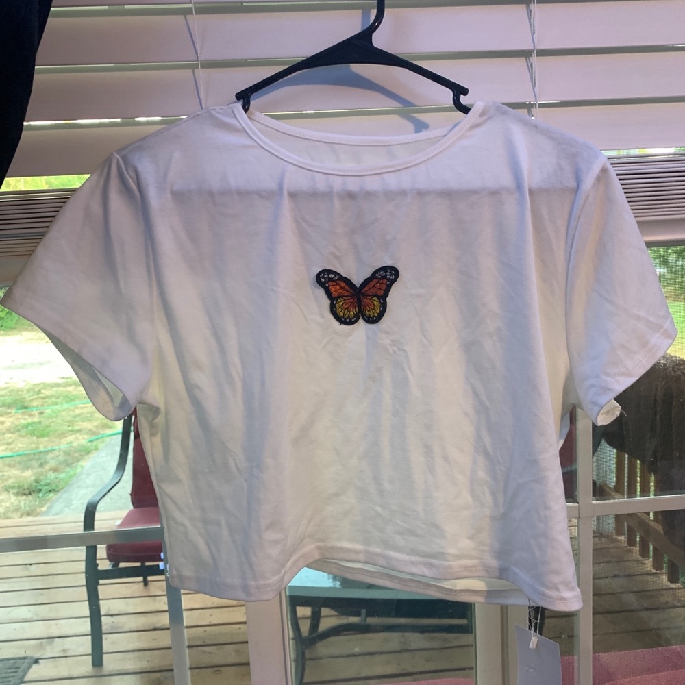 Large White Butterfly Crop Top.